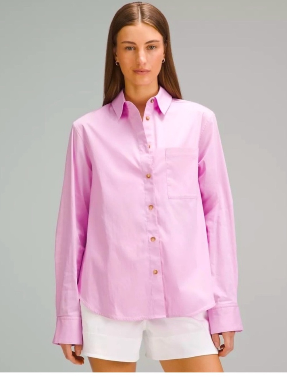 lululemon Cotton Blend Poplin Button Down Shirt in VitaPink